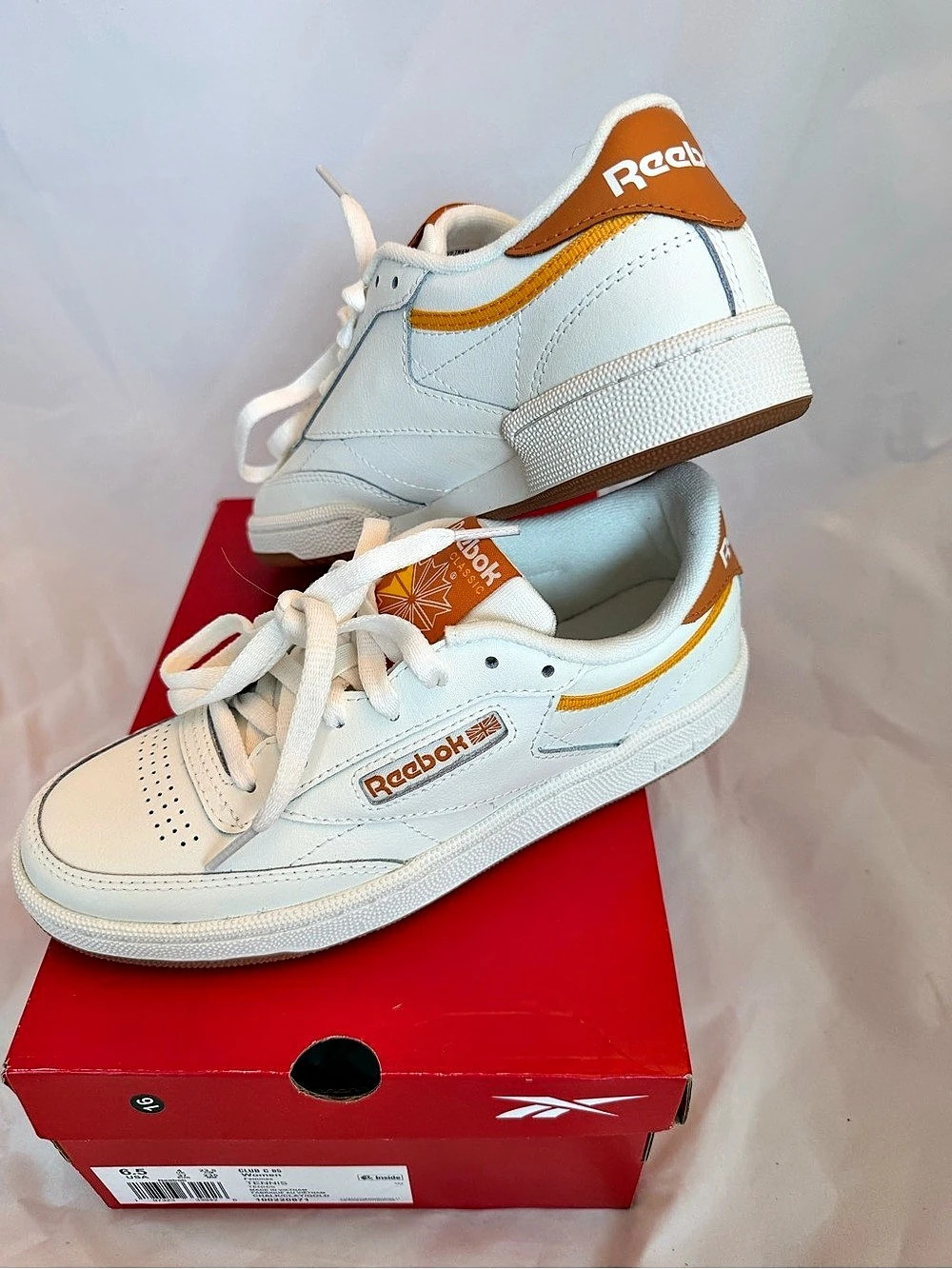 NWT Reebok Club C 85 Chalk Clay Gold Sneakers White & Orange US 6.5